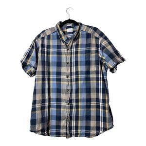Columbia Men’s Short Sleeve Plaid Shirt Blue Yellow Large Regular Fit
